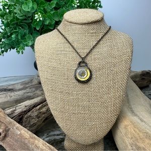 Vintage Watch Part Necklace Antique Gold Pendant Gold & Silver Gears